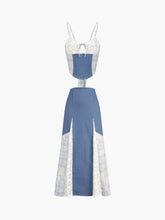 Patchwork Denim Floral Lace Two Piece Skirt Set